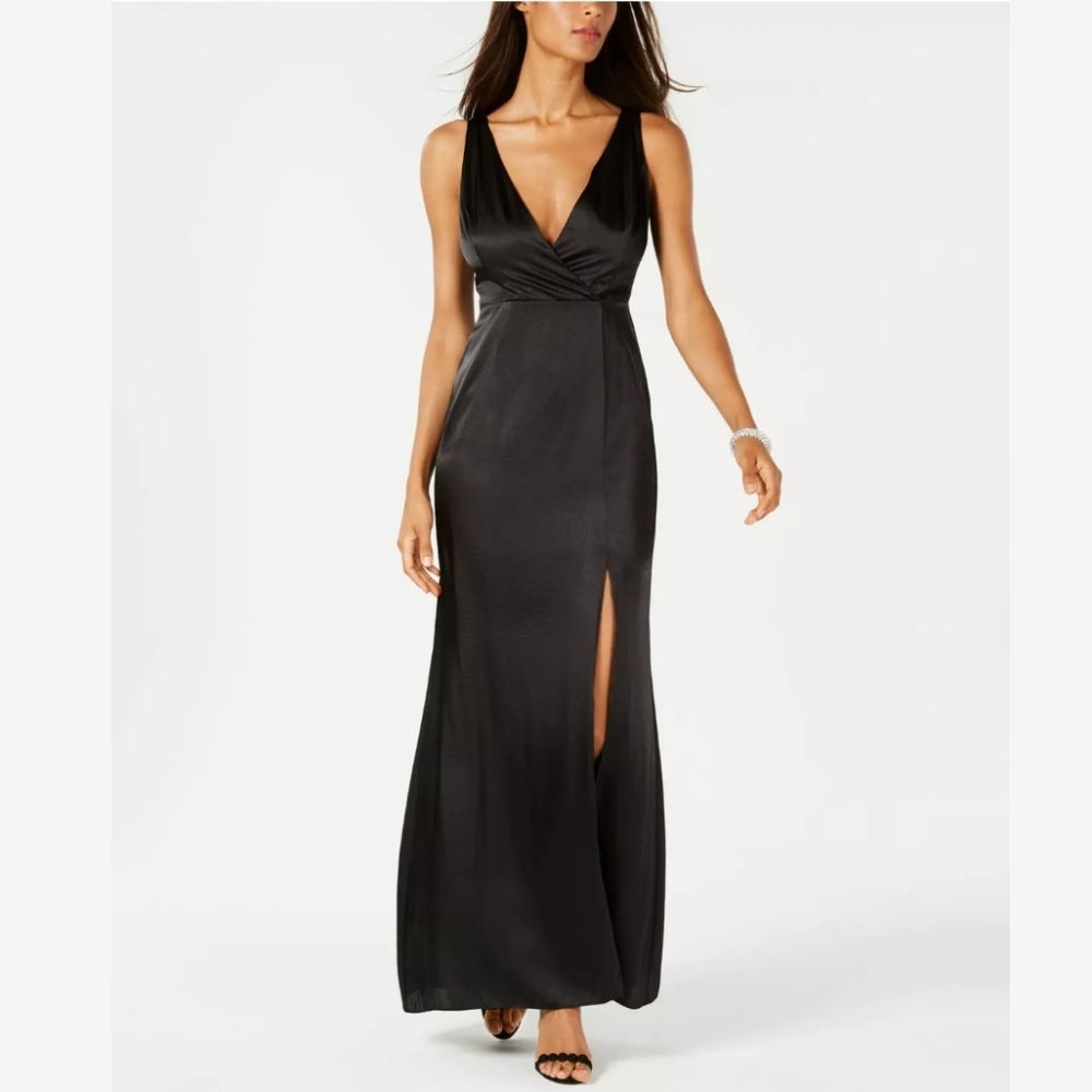 Adrianna Papell Sexy Black Sleeveless Slit Gown 18